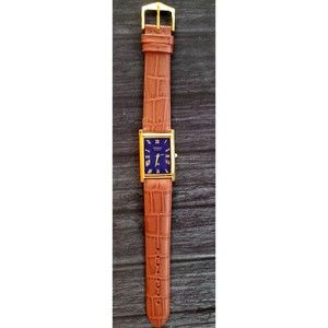 RARE NOS Seiko Men's Rectangular Tank Gorgeous Gold Case Blue Dial Dress Watch